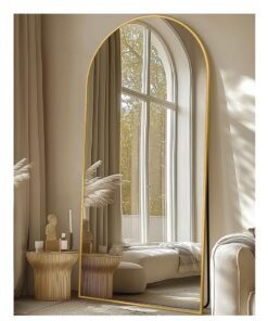 Y&D Thickening Full Length Mirror  Arched Aluminum alloy Large Standing Dressing Mirror Hanging Leaning Against Wall Mounted Mirror with Stand for Bedroom Locker Room Living Room  (Gold))