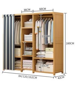 Alternative view of NKX Bedroom Coat Rack Home Wardrobe Light Luxury Two Side Cloth Hanging Light Brown With Multiple Shelves 160*42*162cm