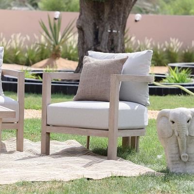 Pedro 5-Seater Sofa Set-Natural Wood/Beige-With 2-Year Warranty