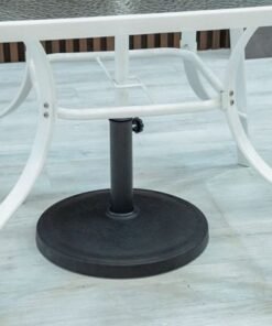 Eve 1 + 4-Seater Textilene Dining Set with Umbrella-White/Khaki