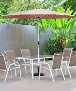 Alternative view of Eve 1 + 6-Seater Textilene Dining Set-White/Khaki