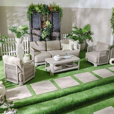 Melbon 5-Seater Aluminum Rope Sofa Set with Coffee Table-Taupe-With 2-Year Warranty-By Ziantti