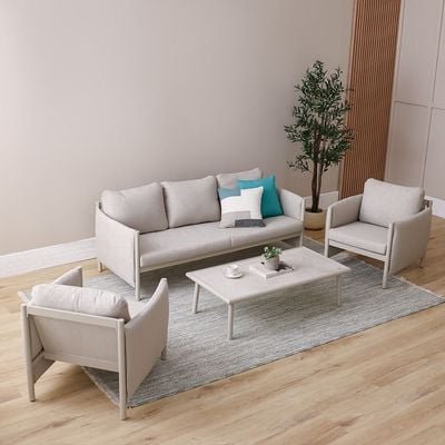 Divine 5-Seater Sofa Set with Coffee Table-Light Grey/Apricot-With 2-Year Warranty - Image 2