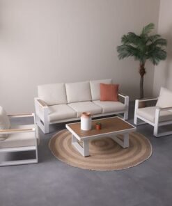 Alternative view of Croma 5-Seater Sofa Set with Coffee Table - White/Teakwood - With 2-Year Warranty