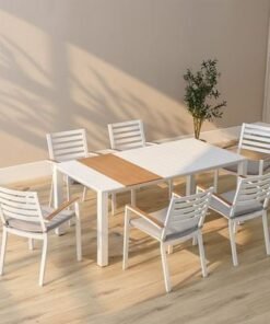 Alternative view of Alba 1 + 6-Seater Dining Set-White/Light Grey-With 1-Year Warranty
