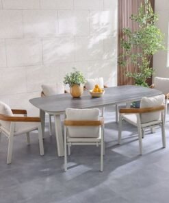 Alternative view of Vienna 1 + 6-Seater Dining Set-Beige/Apricot/Teak/Dark Grey Stone-With 2-Year Warranty-By Ziantti