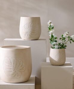 Fibre Clay Pot-Leaf Design-21.5x21.5x22 cm - Image 4