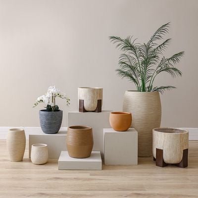 Fibre Clay Pot-Brick Design-Grey-31.5x31.5x29.5 cm