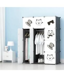 SUPAAR 12 Kids Wardrobe Organizer, Portable Resin Bedroom Armoire Cute Cartoon Dresser Closet Modular Cube For Children