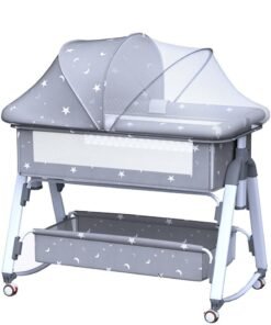 MIXDE Baby Bedside Crib, Babies Bed with 360° Swivel Wheels, Portable Folding Bassinet for Infant Newborn, Nursery Beds with Mosquito Net, Mat, Basket, Cooler, Diaper Changing Station