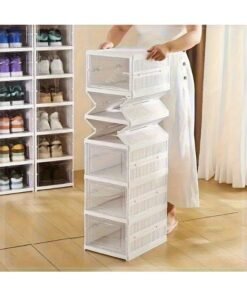 Alternative view of Golden Apple Market 6-Tier Clear Stackable Shoe Boxes, Foldable Transparent Shoe Storage Organizer with Cleaning Brush, Portable Installation-Free Shoe Cabinet for Home & Closet
