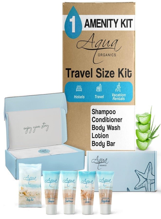 1-Shoppe All-in-Kit 1-Shoppe Aqua Organics Amenity Kit | Boxed Hotel Toiletries Bulk Set | 1 oz Shampoo, Conditioner, Lotion, Body Wash & Bar Soap | 5 piece set