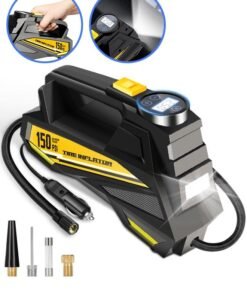 Carsun Portable Car Tyre Inflator,Digital Air Compressor,12V Fast Tire Inflator with 22mm Cylinder/Auto Stop/LED Light/Digital Pressure Gauge/Handle,150 PSI Cycle Air Pump for Car,Motorcycle,Bicycle,Ball,Other Inflatables