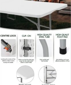 Alternative view of R.VIHAN Multipurpose Rectangle 152cm Centre Folding Camping Table Heavy-Duty Plastic Tabletop with Aluminium Frame Lightweight Foldable Desk Portable Collapsible Trestle For Indoor Computer Gaming Outdoor Picnics Hiking Fishing Barbecue Party Kitchen Home Bedroom Balcony Dining Living Room Garden Patio BBQ Tables Office Conference Rooms & Events School Classroom Student Study