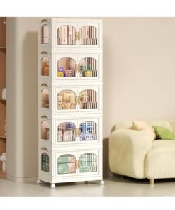 Portable Kids Wardrobe Foldable Combination Wardrobe Baby and Children's Clothing Toy Storage Cabinet Free Installation Snack Cabinet(5 Low)