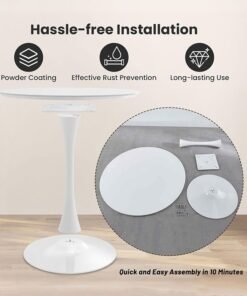 Garlo White Round Dining Table, 70CM Modern Tulip Kitchen Table 2.2CM Thickened Tabletop & Sturdy Metal Pedestal, Mid-Century Leisure Table for Dining Room, Living Room, Cafe, Small Places