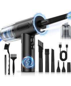 Compressed Air Duster and Vacuum,Handheld Car Vacuum/Air Blower& Pump, 3 Gear Adjustable Electric Air Duster/Car Vacuum Cleaner, Keyboard Duster with LED Light-10 Kits Air Blower for Computer
