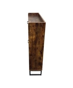 Migue home Rattan Shoe Storage Cabinet with 2 Shelves, Space - Saving, perfect for Entryway - Size 101.5cm x 78.5cm x 23.5cm in Dark Brown Wood