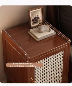 Kutis 2pcs Bamboo Bedside Table Nightstand Bedside Cabinet Side Table Sofa Table with 1 Door Storage Unit For Bedroom Living Room  30 X 32 X 51 cm - Image 4