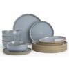 Famiware Nature 12 Piece Stoneware Dinnerware Set, Set for 4, Scratch Resistant, Microwave & Dishwasher Safe, Light Blue