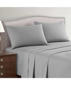 Hotel Linen Klub 3-Piece King Bed Sheet Set – 100% Cotton Sateen Stripe Patterned – Size: 260x280cm + 2 Pillowcases 50x75 cm – Ultra-Soft, Luxury Hotel Collection Cotton Silver