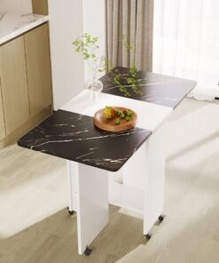 Folding Dining Table Drop Leaf Table with 6 Wheels, Kitchen Table with 2-Layer Storage Shelves, Multifunctional Extension Space Saving Dinner Table for Bedroom Dining Room Home