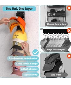 Hat Organizer for Baseball Caps 1 Pack, Hat Rack for Wall with Strong Adhesive Hold up to 10 Hats, Hat Hanger Holder Display for Door Closet, Cap Organizer Storage Multilayer Two Mounting Option