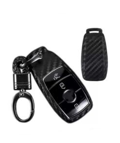 Motim Carbon Fiber Key Fob Cover for Mercedes Benz A-Class, B-Class, C-Class, E-Class, S-Class, G-Class, M-Class, V-Class, CLA, CLS, GLA, GLC,GLE, GLK, GL/GLS, SL, SLK/SLC , Viano, Metris, 3 Buttons Car Key Shell, Replacement Keyless Entry Remote Case with Keychain
