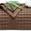 PHF Bamboo Cotton Waffle  Blanket Twin(168 cm x 228 cm)  for Couch, Bed, Snag Proof for Spring Summer Lightweight Breathable, Cocoa Brown