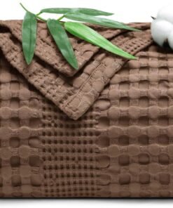 PHF Bamboo Cotton Waffle  Blanket Twin(168 cm x 228 cm)  for Couch, Bed, Snag Proof for Spring Summer Lightweight Breathable, Cocoa Brown