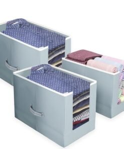 HOMFIL ® 3 Pcs Non-Woven Shirt Stacker, Organizer for Wardrobe, Clothes Organizer, Grey Color & Foldable, Closet & Wardrobe Organizer, Dress Collapsible, Foldable Cupboard Storage Box Size 40x20x25Cm