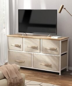 Alternative view of SHARPDO Fabric Storage Cabinet, Bedroom Dresser with 5 Drawers, Console Storage Table Clothing Organizer with Wooden Top and Easy Pull Handles, Suitable for Closet Living Room Nursery Hallway 100*30*55.5cm