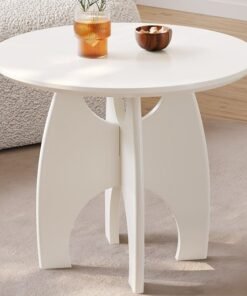 Milk white circular side table, sofa small side table, living room coffee table, cute design side table, modern style small coffee table, indoor coffee table, suitable for minimalist coffee tables in living rooms, bedrooms, and offices 60.6 * 60.6 * 50cm