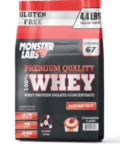 Monster Labs 100% Whey Protein Powder Primary Source Isolate, 23 Grams of Protein for Muscle Support and Recovery - Strawberry, 4.4 Lbs, 67 Servings