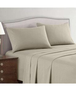 Hotel Linen Klub 2-Piece Single Bed Sheet Set – 100% Cotton Sateen Stripe Patterned – Size: 160x220cm + 1 Pillowcase 50x75 cm – Ultra-Soft, Luxury Hotel Collection Cotton Stone 160x220cm