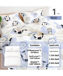 Hotel Disposable Bed Sheet Four-piece Quilt Cover Pillowcase Increased Thickening Household Travel Suit Supplies A Batch-Color:Cow [double Cotton-feel Four-piece Set]