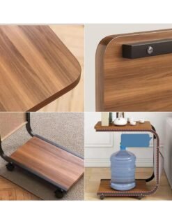 Cool Baby COOLBABY C-Shaped End Table with Wheels, Movable Side Table with Storage Pocket, 2-Tier Narrow Sofa Table with Metal Frame, Small Coffee Table for Living Room, Bedroom, and Office (45x30x65cm, Brown) - Image 4