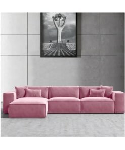 Karnak Carol Corner l L-Shaped Luxury Sofa For Living Room Solid Wood Corner Modern Design Couch, Velvet Upholstered Color  (Right, Pink)