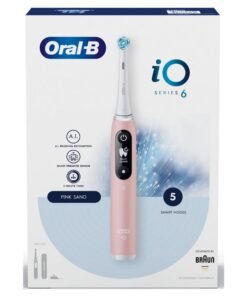 Oral-B iO Series 6 Rechargeable Electric Toothbrush Set, Pink Sand, Removes 100% More Plaque in 1 Week, with Personalized Brushing Modes, Smart Pressure Sensor, 1 Set Sand Pink