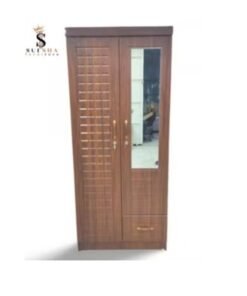SULSHA 2 Door Wooden Wardrobe Cabinet Cupboard Engineered Wood Perfect Modern Stylish Heavy Duty With Mirror Charry