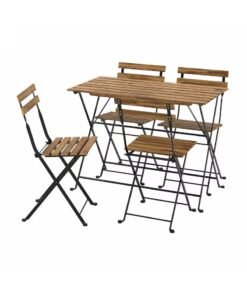 Stylish Wooden and Steel Foladable Table And Chair Set Black/light Brown Stained, Dining Table Chair Set, Included Foldable Table And 4 Foldable Chairs, Used For Outdoor And Indoor