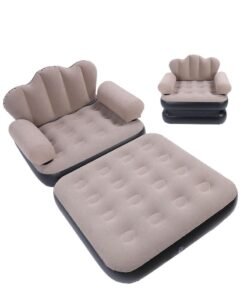 JAJEEK Inflatable Sofa Bed - Thickened Flocking PVC with Large Load Capacity (200KG) - Folded Size 100 x 98 x 90cm, Easy to Store, Comfortable Sofa Bed for Traveling & Camping - Coffee Color