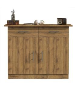 Mahmayi Stylish Multifunctional Medium Height Cabinet with 2 Drawer, and 2 Door Storage Ideal for Hallway, Living Room, Kitchen, Bedroom - Cognac Brown Sherman Oak