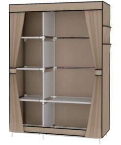Portable Fabric Canvas Wardrobe With Storage Cupboard Organiser Beige