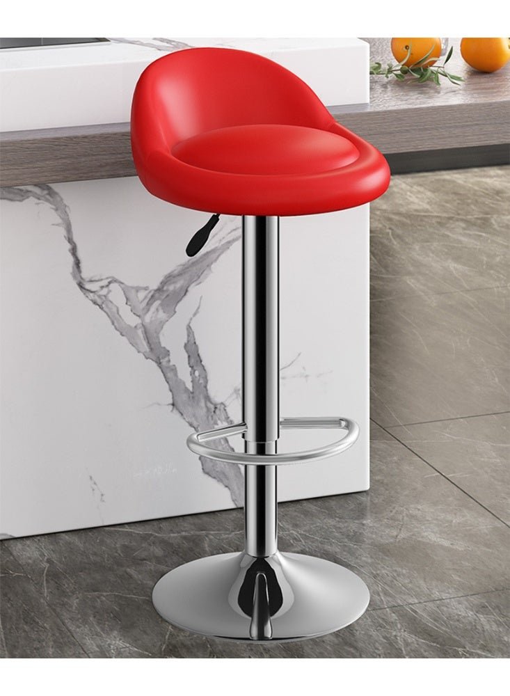Bar Stool, PU Leather Padded Barstool with Back and Footrest, Height Adjustable Counter Height Swivel High Stool for Bar, Kitchen Island, Dining Room, Red
