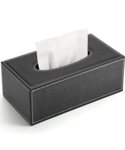 PU Leather Tissue Box Cover Square, Large Size Napkin Holder Pumping Paper Case Dispenser,Facial Tissue Holder with Magnetic Bottom for Home Office Car Hotel Restaurant, Black