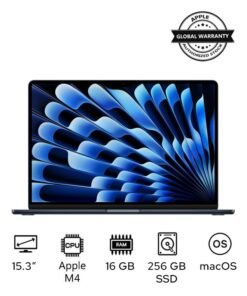 Apple New 2025 MacBook Air MW1L3 15-Inch Display, Apple M4 Chip 10-Core CPU 10-Core GPU Processor/16GB RAM/256GB SSD/macOS English/Arabic Midnight