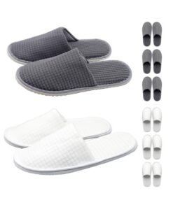 KOWVOWZ 8 Pairs Spa Slippers Non Slip Disposable Slipper Washable Reusable Closed Toe Hotel Slippers Cotton Velvet Hotel Waffle Slippers for Women Men Indoor Bathroom Bedroom Travel Bride, 6/12 EU