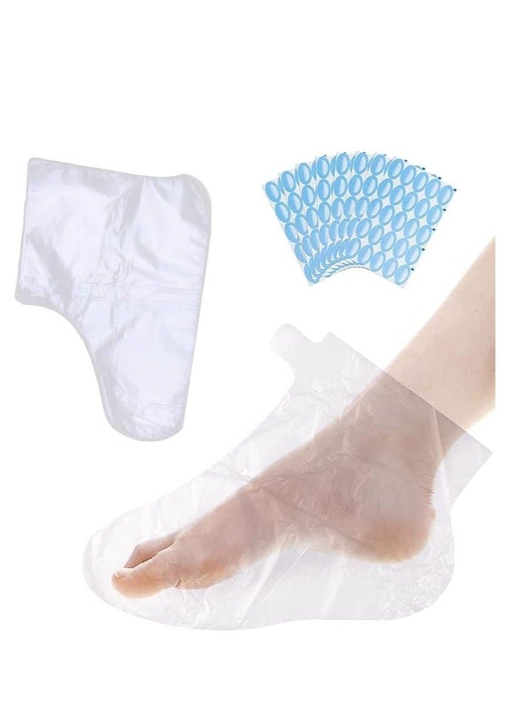 Premify 100pcs Paraffin Wax Foot Bath Liners | No Leakage Plastic Feet Covers Disposable Therapy Bags, Spa Pedicure Accessories For Women Men With 100 Stickers