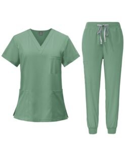 NiaaHinn Men Women's Medical Scrubs Set V-neck Top & Tapered Leg Jogger Pants with Drawstring Medical Nurse Uniform for Hospital Scrub Suit Uniforms for Summer (Green)